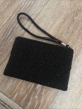 Black Beaded Wristlet Clutch